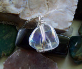 Opal Aura Iridescent Polished Quartz Crystal Wire Wrapped Pendant