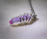 Angel Aura Iridescent Quartz Crystal Wire Wrapped Pendant Necklace