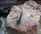 Natural Neon Blue Raw Apatite Gemstone Crystal Bullet Pendant