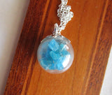 Blue Apatite Gemstones Crystal Glass Ball Pendant Necklace