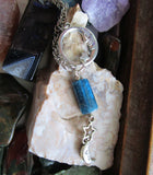 Blue Apatite Man in the Moon Antiqued Silver Necklace