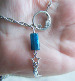 Blue Apatite Man in the Moon Antiqued Silver Necklace