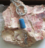 Blue Apatite Man in the Moon Antiqued Silver Necklace