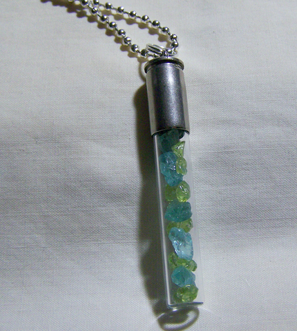 Blue Apatite and Green Peridot Gemstone Bullet Jewelry Pendant