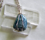 Natural Blue Apatite Crystal Wire Wrapped Pendant Necklace