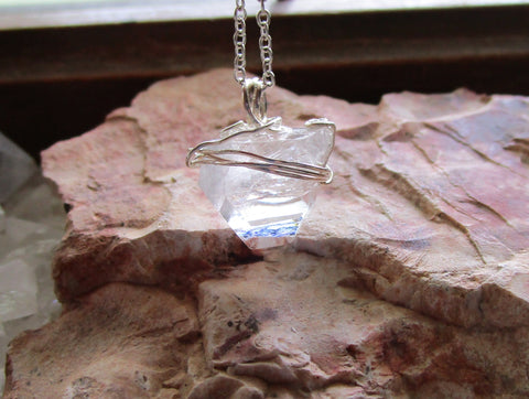 Natural Clear Apophllite Pyramid Pendant Necklace