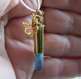 Aqua Aura Quartz Gold Butterfly Crystal Bullet Pendant