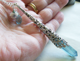 Aqua Aura Quartz Crystal Celtic Filigree Pendant Necklace