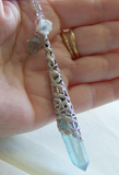 Aqua Aura Quartz Crystal Celtic Filigree Pendant Necklace