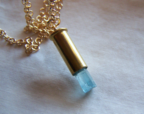 Aquamarine Crystal Gemstone Bullet Jewelry Pendant