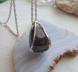 Natural Arfvedsonite Stone Wire Wrapped Crystal Pendant Necklace