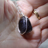 Natural Arfvedsonite Stone Wire Wrapped Crystal Pendant Necklace