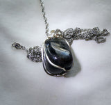 Natural Arfvedsonite Stone Wire Wrapped Crystal Pendant Necklace