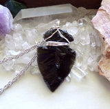 Black Obsidian Arrowhead Crystal Wire Wrapped Pendant Necklace