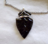 Black Obsidian Arrowhead Crystal Wire Wrapped Pendant Necklace