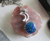 Azurite and Malachite Gemstone Crystal Celestial Pendant Necklace