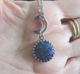 Azurite and Malachite Gemstone Crystal Celestial Pendant Necklace