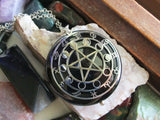 Black Onyx Scrying Glass with Silver Star Pentacle Zodiac Pendant Necklace