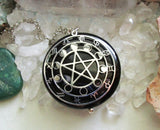 Black Onyx Scrying Glass with Silver Star Pentacle Zodiac Pendant Necklace