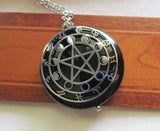 Black Onyx Scrying Glass with Silver Star Pentacle Zodiac Pendant Necklace