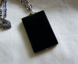 Polished Black Onyx Scrying Glass Silver Moon Pendant