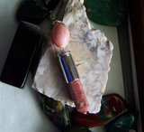 Coral Jasper Pink Lepidolite Gemstone Silver Bullet Jewelry Pendant