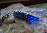 Cobalt Blue Glass Filigree Bullet Jewelry Pendant