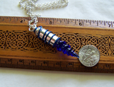 Cobalt Blue Vintage Glass Seashell Silver Bullet Jewelry Pendant