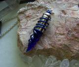 Cobalt Blue Vintage Glass Seashell Silver Bullet Jewelry Pendant