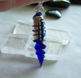 Cobalt Blue Vintage Glass Seashell Silver Bullet Jewelry Pendant