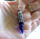 Cobalt Blue Vintage Glass Seashell Silver Bullet Jewelry Pendant