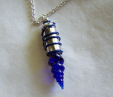 Cobalt Blue Vintage Glass Seashell Silver Bullet Jewelry Pendant