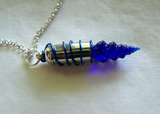 Cobalt Blue Vintage Glass Seashell Silver Bullet Jewelry Pendant