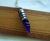 Cobalt Blue Vintage Glass Seashell Silver Bullet Jewelry Pendant