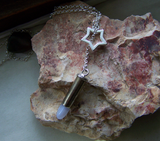 Blue Lace Agate Silver Star Bullet Jewelry Necklace