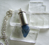 Natural Blue Quartz Silver Bullet Necklace