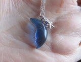 London Blue Moon Quartz Silver Stars Celestial Pendant Necklace