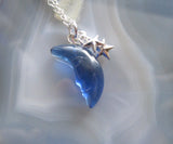 London Blue Moon Quartz Silver Stars Celestial Pendant Necklace