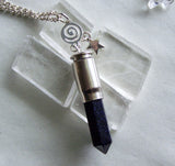 Blue Night Stars Silver Spiral Bullet Pendant Necklace