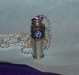 Blue Glass Filigree Keepsake Capsule Bullet Jewelry Pendant