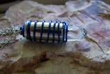 Blue Wire Wrapped Natural Quartz Crystal Bullet Pendant Necklace