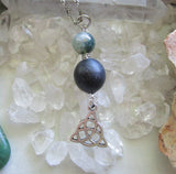 Irish Bog Oak Moss Agate Triquetra Pendant Necklace