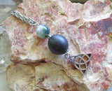 Irish Bog Oak Moss Agate Triquetra Pendant Necklace