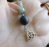 Irish Bog Oak Moss Agate Triquetra Pendant Necklace