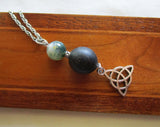 Irish Bog Oak Moss Agate Triquetra Pendant Necklace