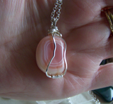 Pink Botswana Agate Polished Gemstone Wire Wrapped Pendant