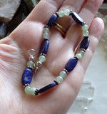 Lapis Lazuli and Prehnite Natural Gemstone Handmade Vintage Bracelet