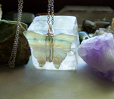 Natural Rainbow Fluorite Carved Butterfly Gemstone Wire Wrapped Pendant