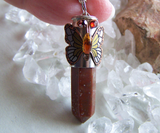 Red Jasper Butterfly Wrapped Silver Bullet Pendant