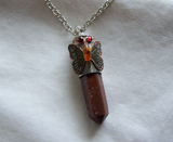 Red Jasper Butterfly Wrapped Silver Bullet Pendant